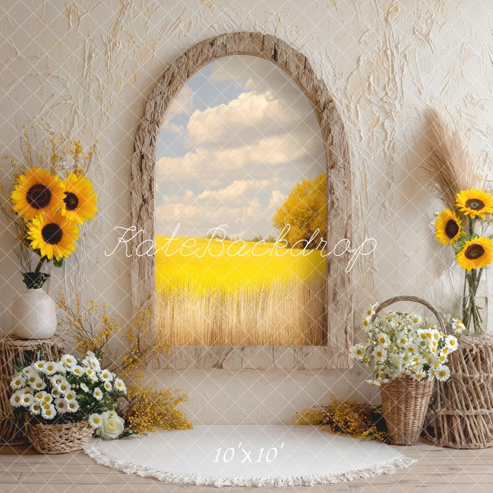 Kate Fall Boho Simple Sunflower Arch Rustic Backdrop Designed by Mini MakeBelieve