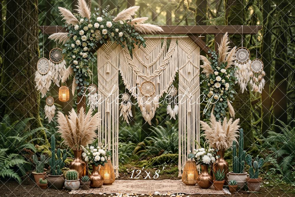 Kate Boho Macrame Dreamcatcher Forest Arch Printed Backdrop Designed by Emetselch