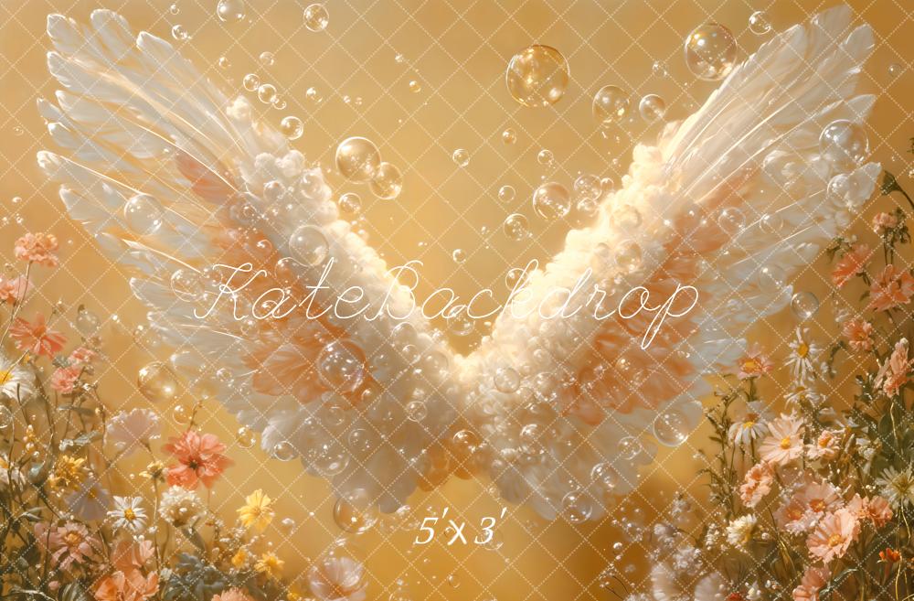 Kate Angel Wings Bubbles Yellow Floral Backdrop Designed by Emetselch