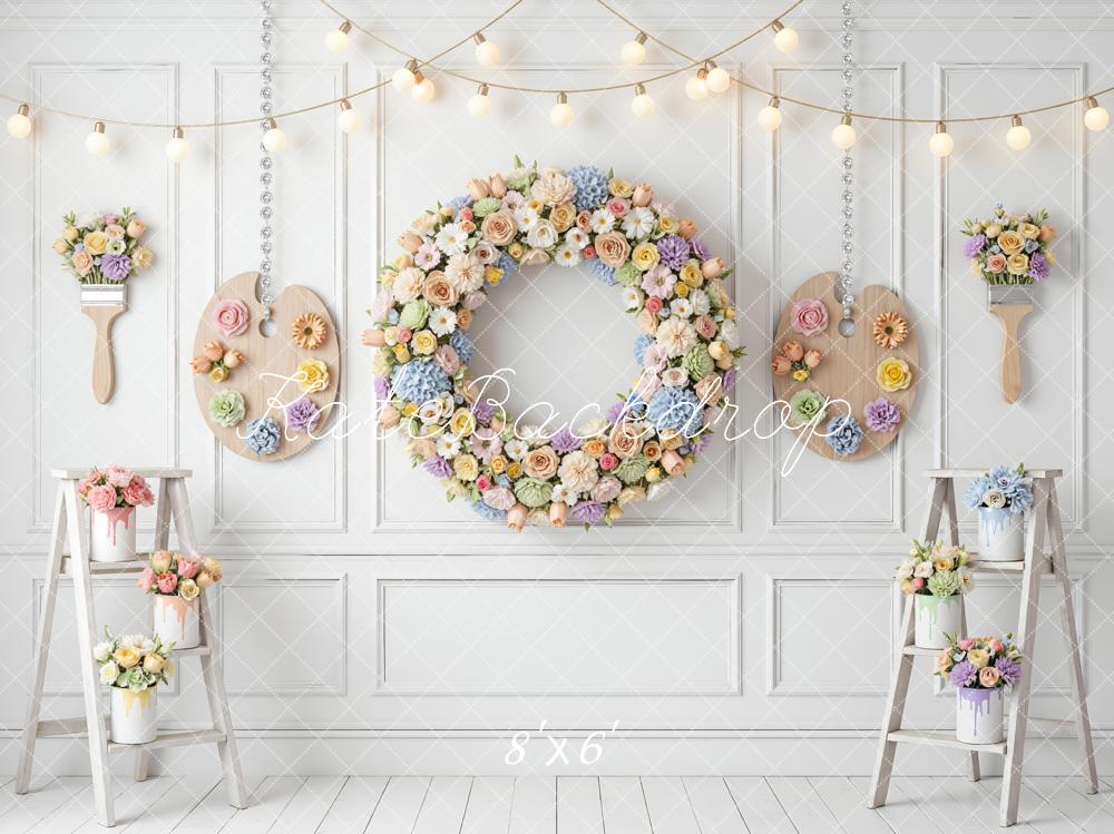 Kate Mother's Day Flower Arch Floral Wreath Painter Palette Ladders Backdrop Designed by Mini MakeBelieve