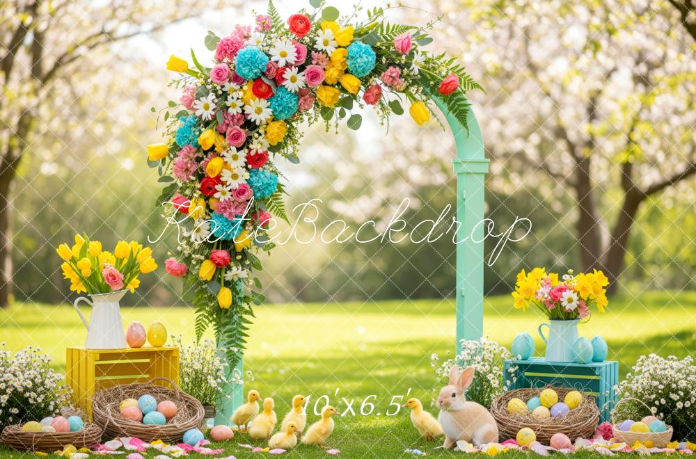 Kate Easter Bunny Flower Arch Colorful Eggs Spring Backdrop Designed by Patty Roberts