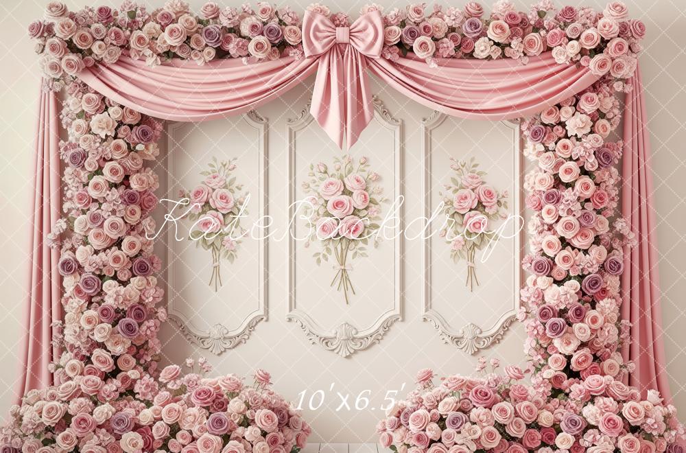 Kate Flower Arch Pink Roses Bow Curtains Backdrop Designed by Patty Roberts