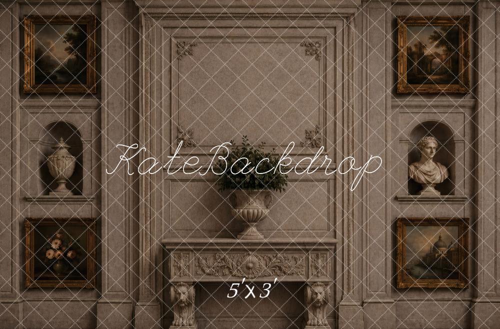 Kate Vintage Wall Fireplace Paintings Sculptures Printed Backdrop Designed by Vertigo Productions