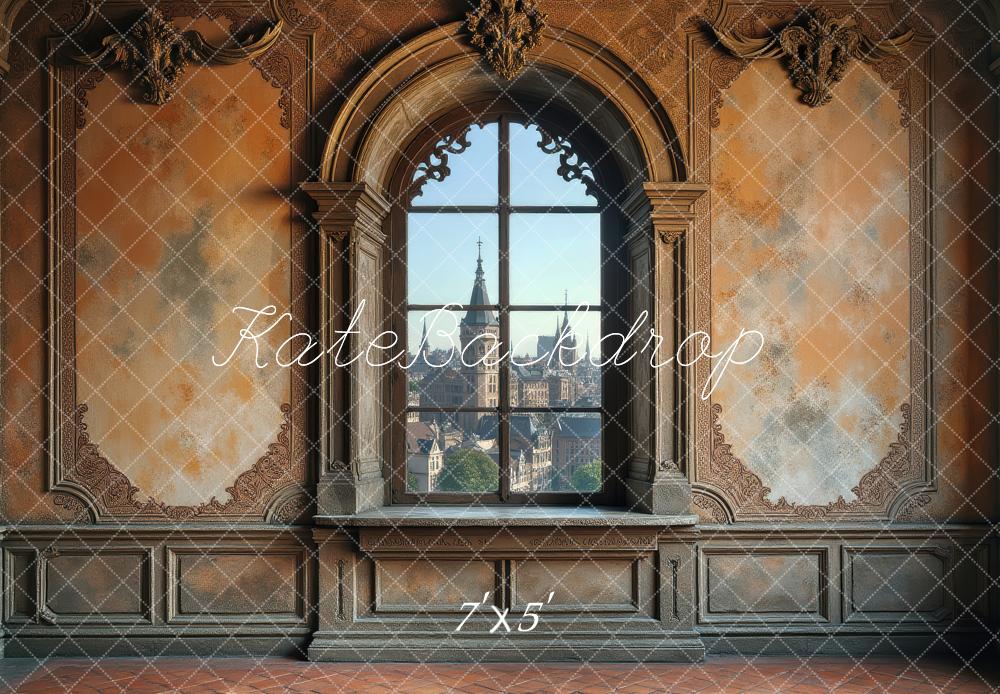 Kate Vintage Ornate Window City View Printed Backdrop Designed by Laura Bybee
