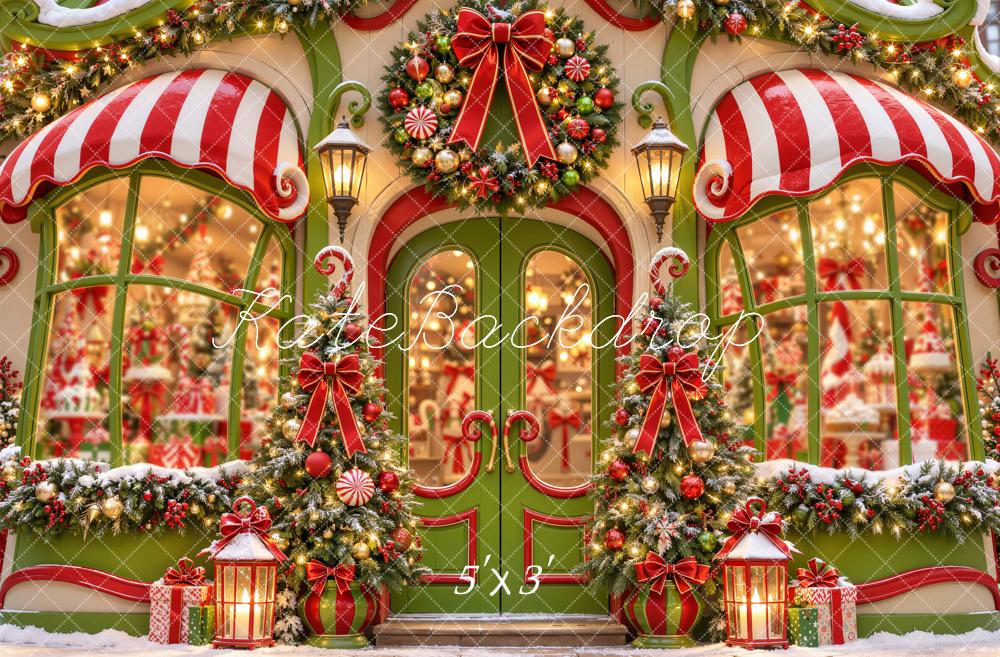 Kate Christmas Candy Cane Storefront Printed Backdrop Designed by Emetselch