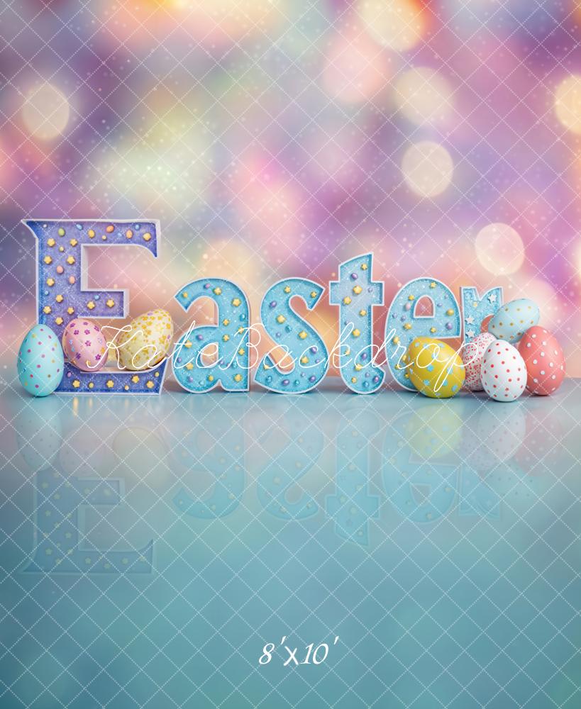 Kate Easter Bokeh Lettering Eggs Backdrop Designed by Emetselch