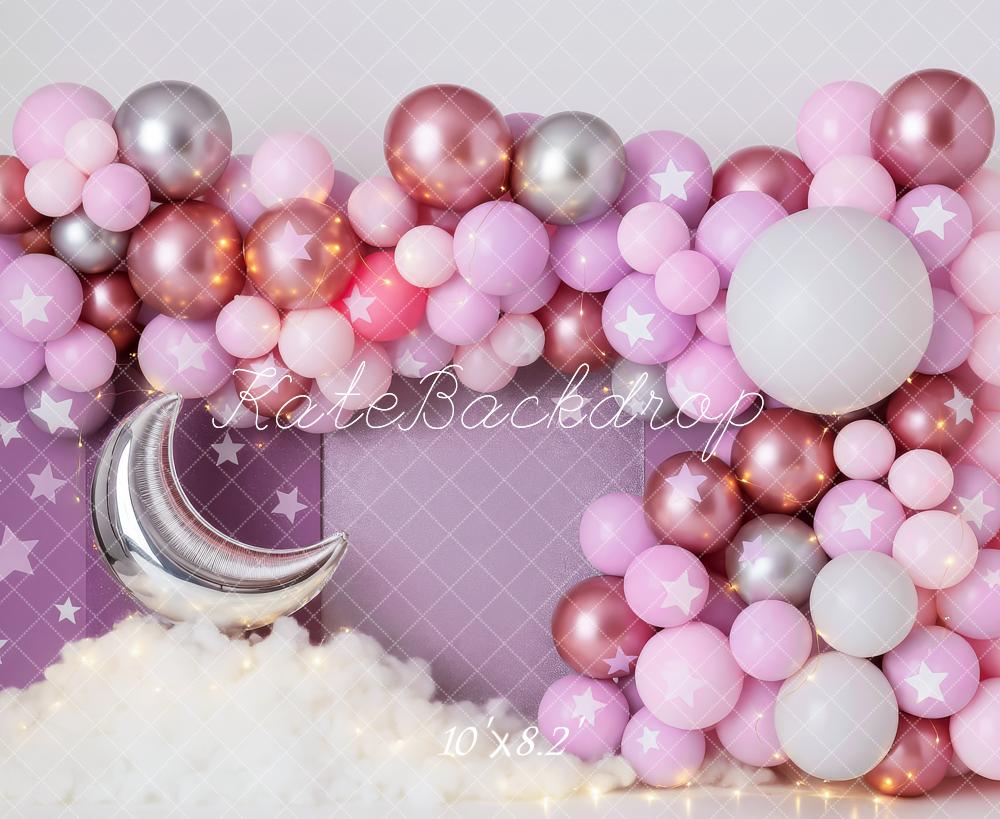 Cake Smash Maan Sterren Ballon Roze Foto Achtergrond Designed by Patty Roberts