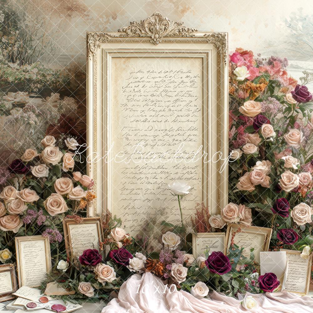 Kate Valentine Floral Frame Letters Roses Vintage Backdrop Designed by Mini MakeBelieve