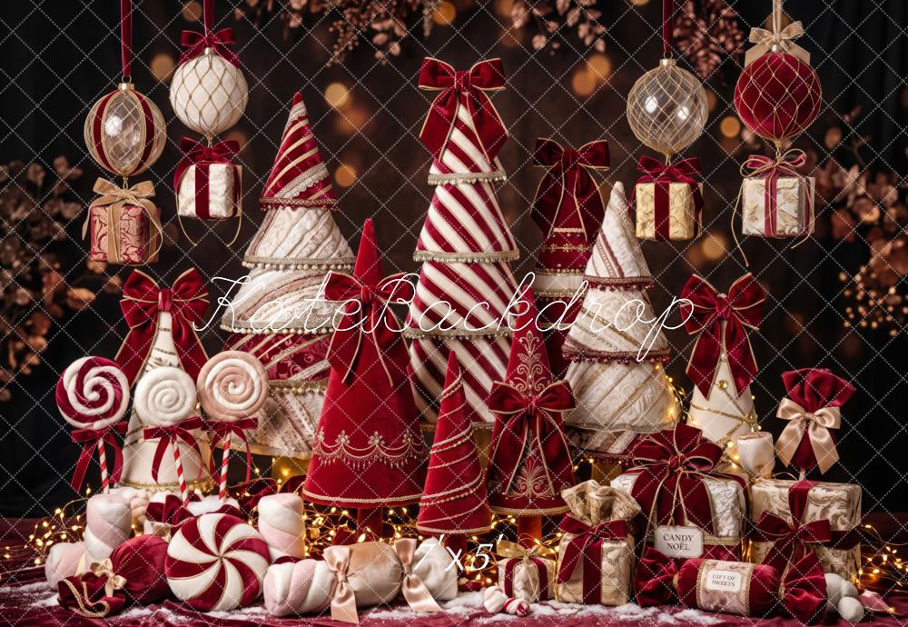 Kate Christmas Candy Cane Trees Red Velvet Ornaments Gifts Printed Backdrop Designed by Patty Roberts