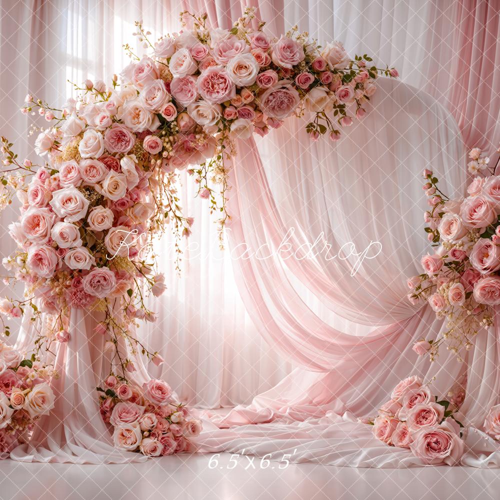 Kate Mother's Day Flower Arch Pink Roses Draped Curtains Backdrop Designed by Emetselch