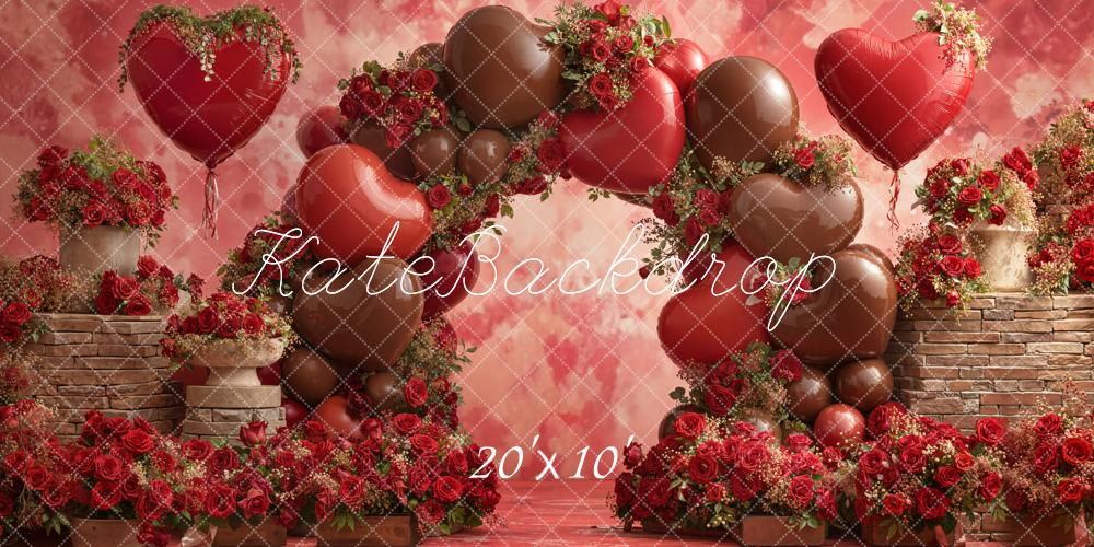 Kate Valentine's Day Heart Balloon Arch Red Roses Backdrop Designed by Emetselch