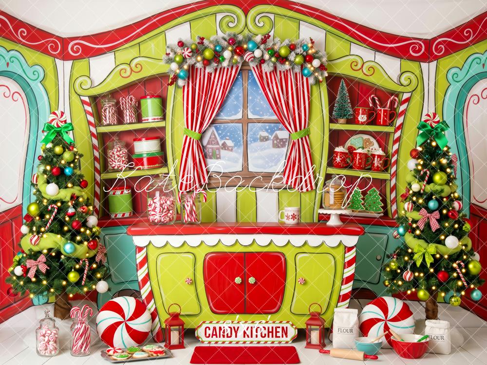 Kate Christmas Whimsical Whoville Candy Kitchen Festive Trees Peppermint Printed Backdrop Designed by Patty Roberts