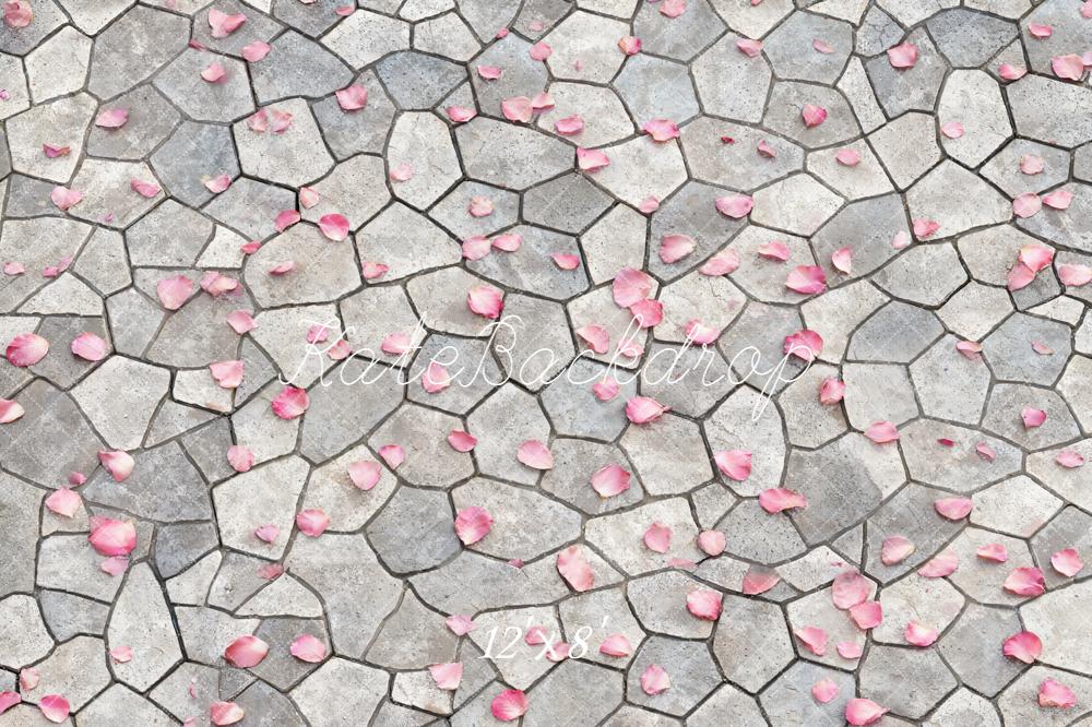 Kate Romantic Pink Petals Cobblestone Floor Backdrop Designed by Emetselch