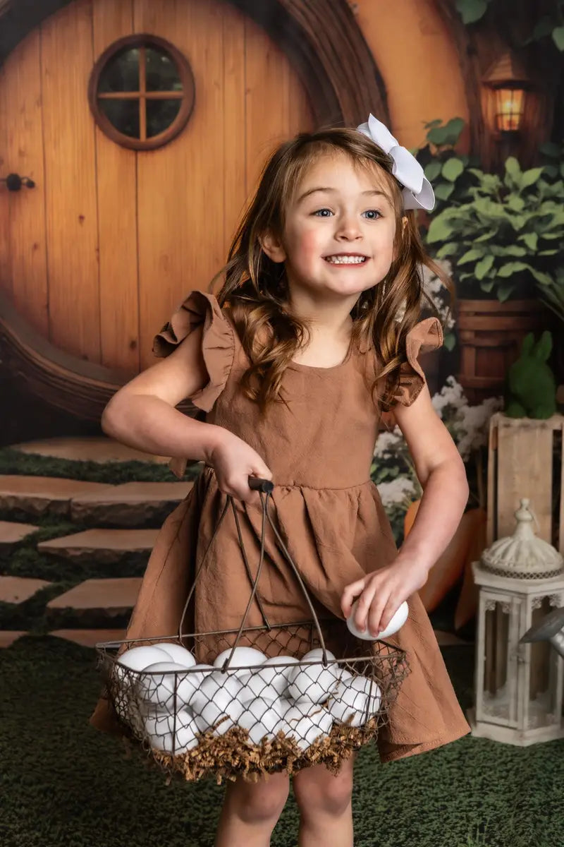 Kate Easter Hobbit House Forest Backdrop+Spring Green Grass Floor Backdrop