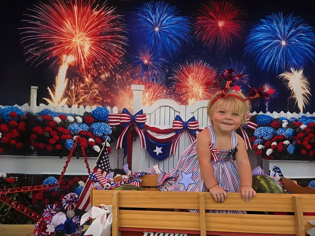 Independence Day Fireworks Garden Fence Backdrop Designed by Mini MakeBelieve