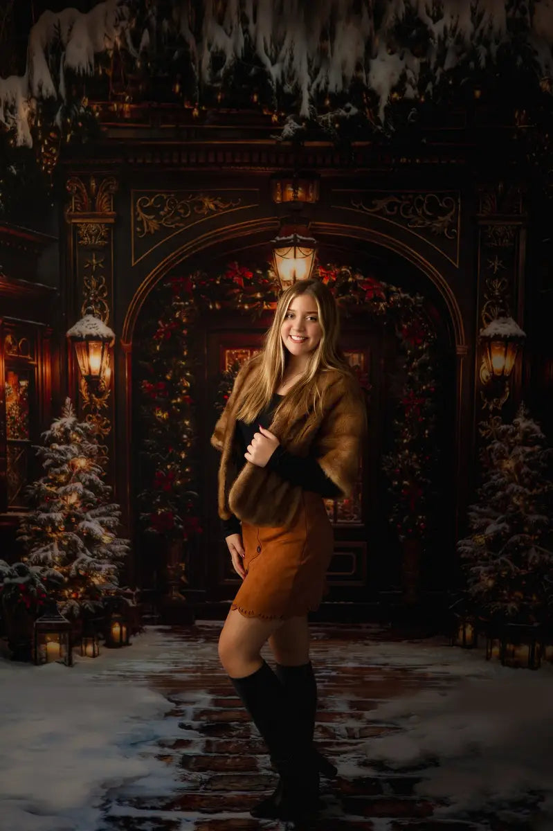 Kate Winter Christmas Dark Brown Vintage Grand Arched Door Room Set