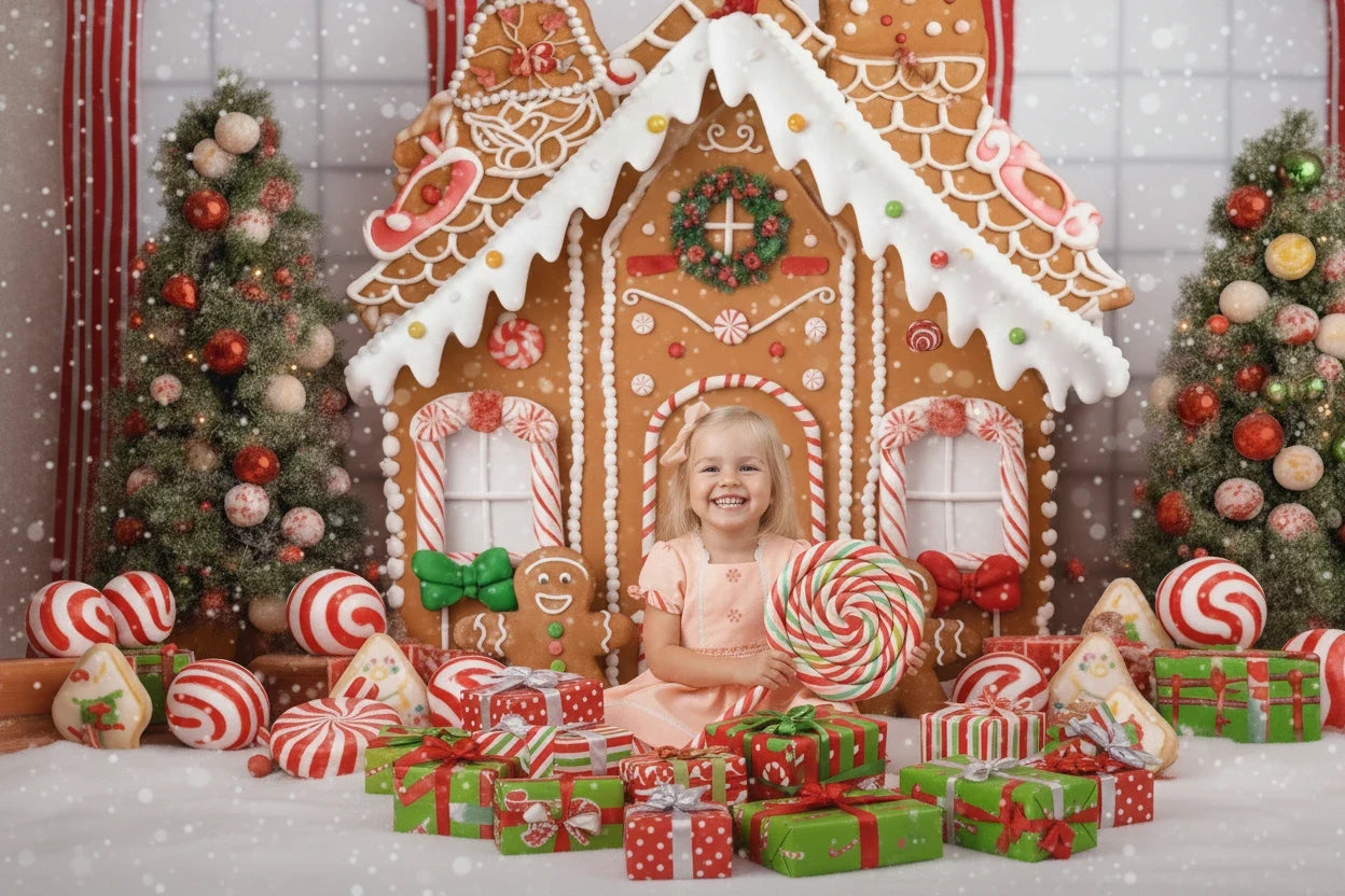 Vestido de Niña de Rayas de Caramelo Rosa de Navidad para Fotografía