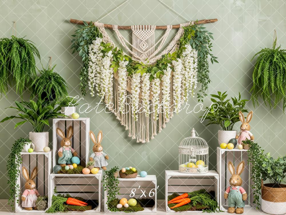 Kate Easter Bunny Macrame Floral Crates Greenery Printed Backdrop Designed by Patty Roberts