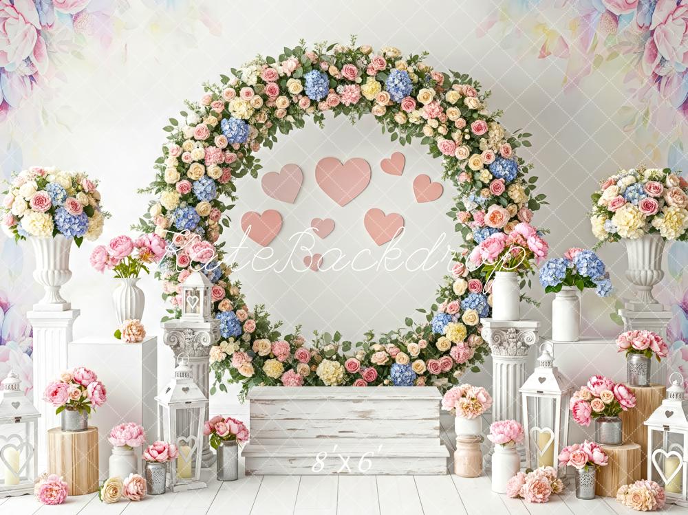 Kate Valentine's Day Flower Arch Hearts Lanterns Pedestals Backdrop Designed by Patty Roberts