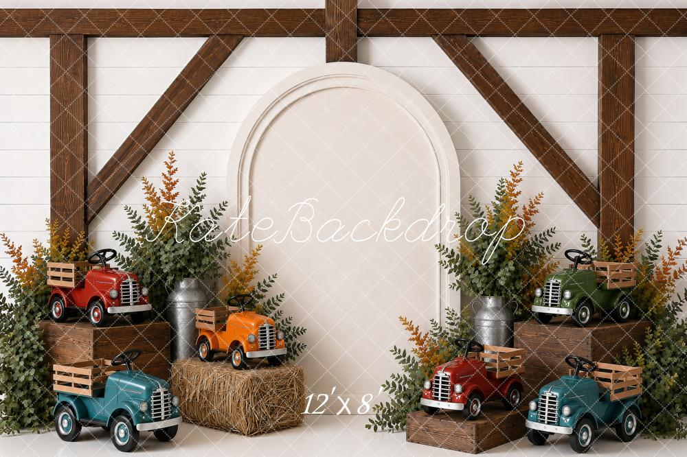 Kate Fall Vintage Truck Harvest Farmhouse Hay Bales Printed Backdrop Designed by Shutter Swan Studios