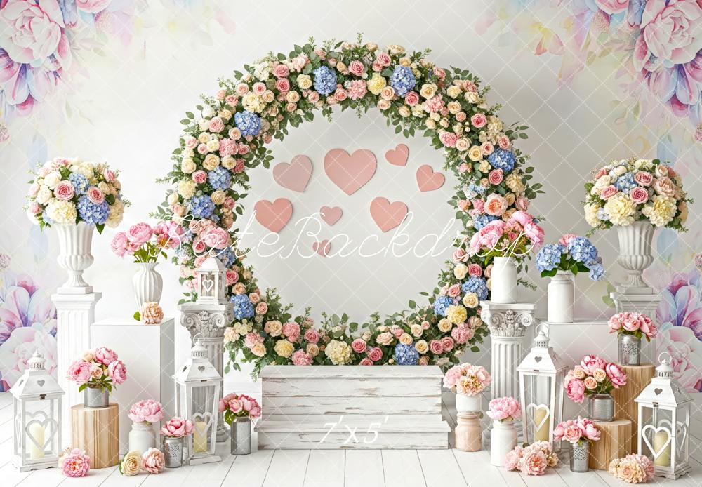 Kate Valentine's Day Flower Arch Hearts Lanterns Pedestals Backdrop Designed by Patty Roberts