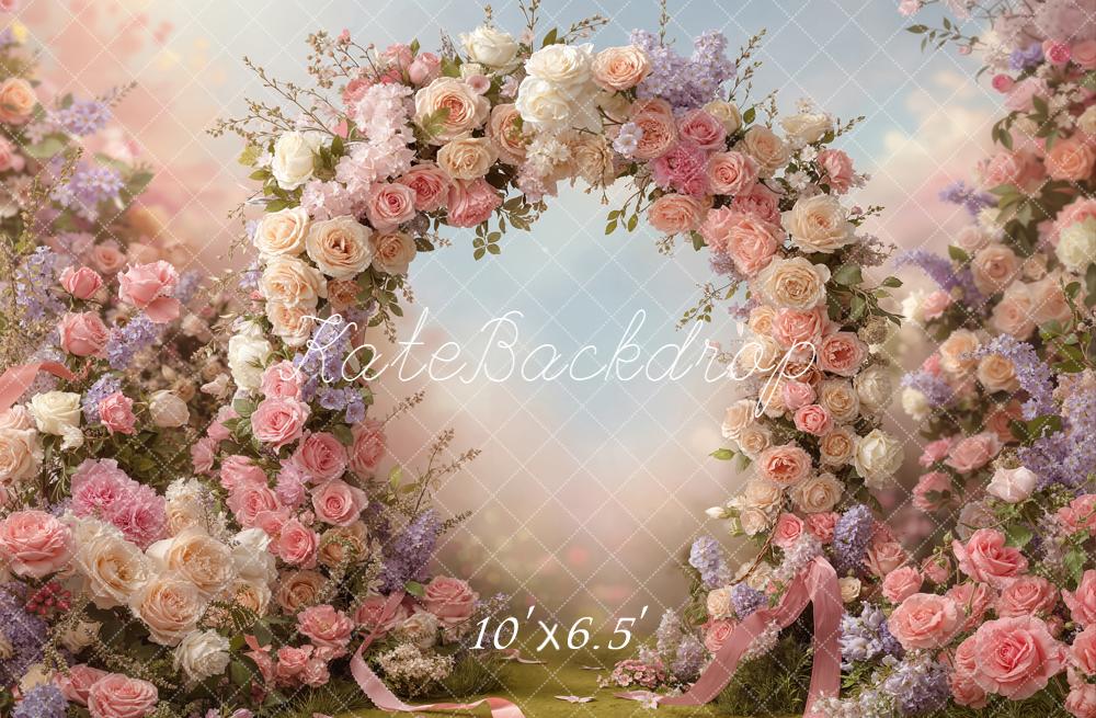 Kate Spring Flower Arch Pink White Purple Roses Outdoor Garden Backdrop Designed by Emetselch