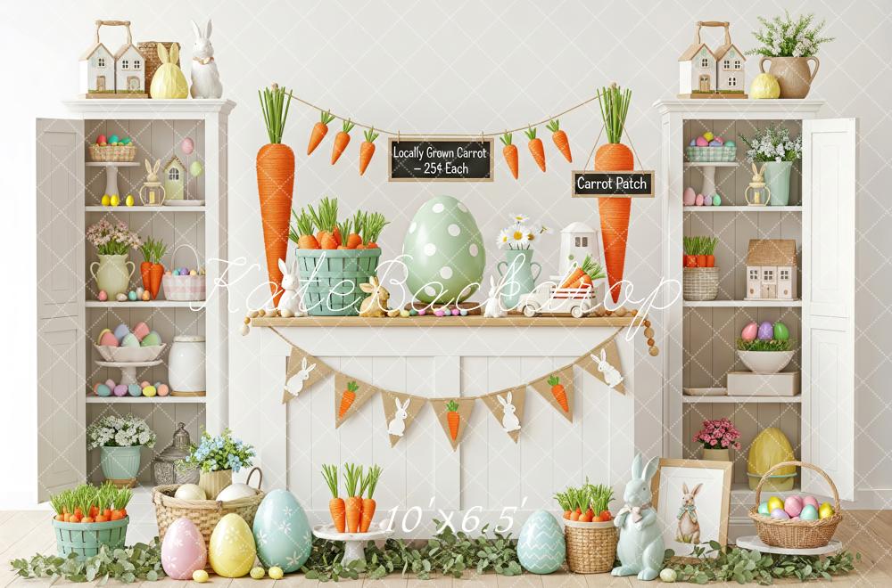 Kate Easter Bunny Carrot Patch Pastel Eggs Fireplace Backdrop Designed by Patty Roberts