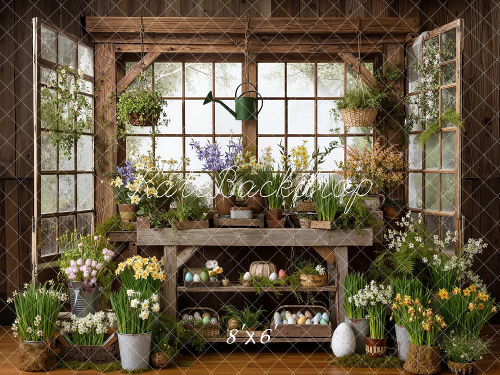 Kate Easter Bunny Floral Eggs Rustic Greenhouse Backdrop Designed by Emetselch