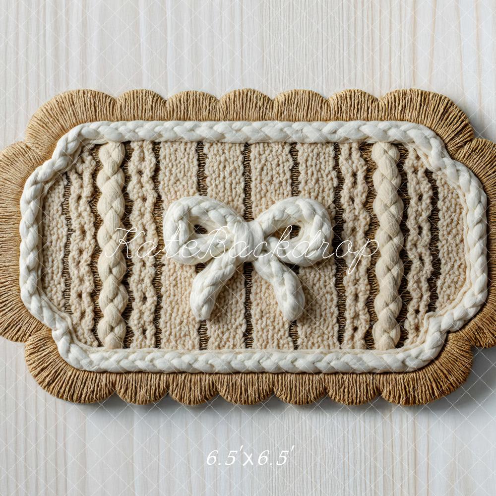 Kate Cream Knitted Rug With Rope Bow Floor Backdrop Designed by Mini MakeBelieve