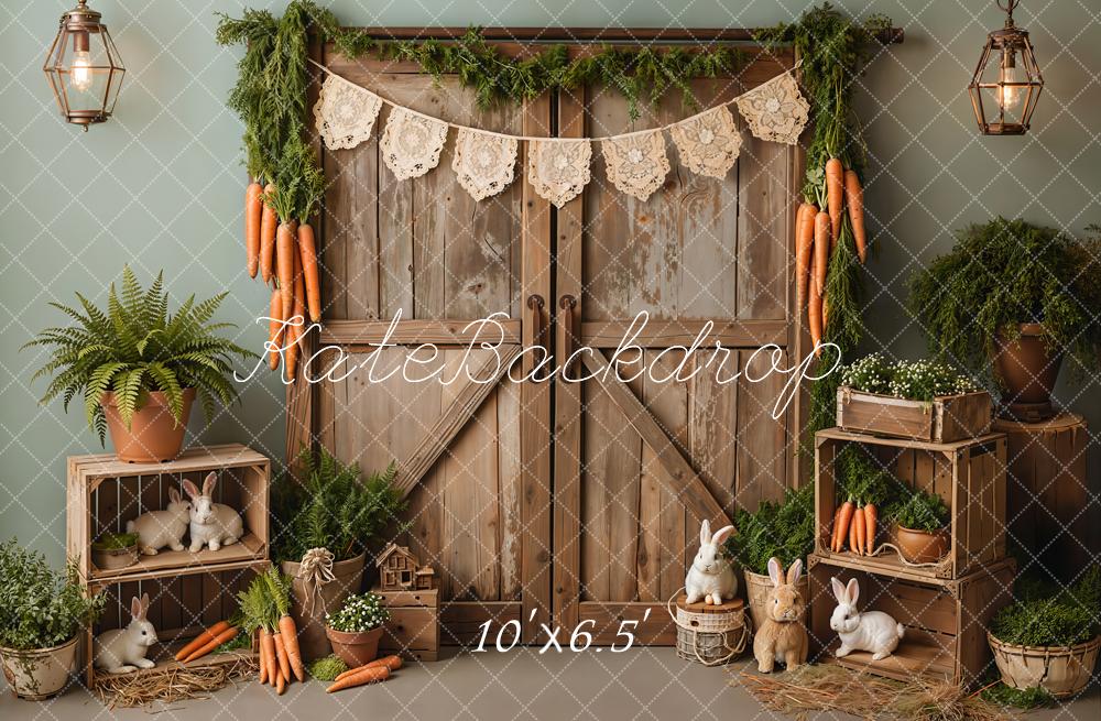 Kate Easter Bunny Rustic Barn Door Carrots Backdrop Designed by Emetselch