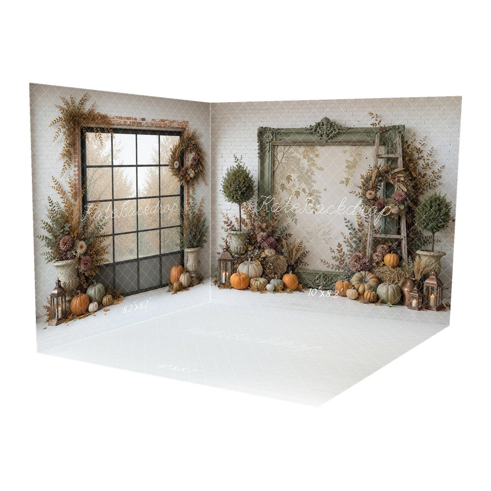 Kate Fall Cozy Pumpkins Lantern Wreath Ladder Vintage Frame Room Set