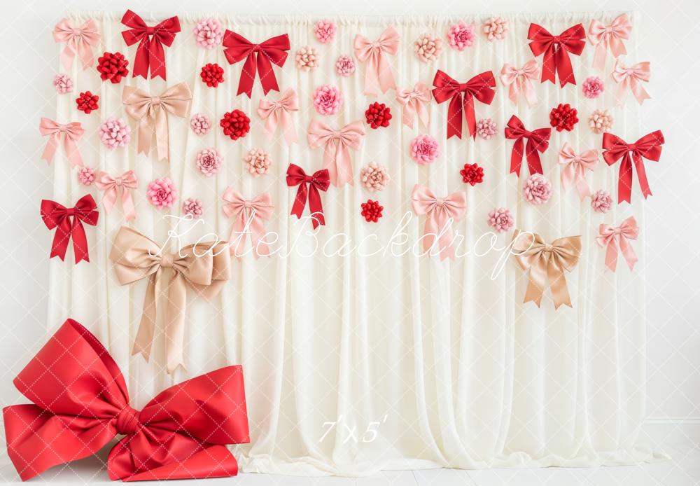 Kate Valentine's Day Red Pink Bows Flowers Cream Curtain Backdrop Designed by Patty Roberts