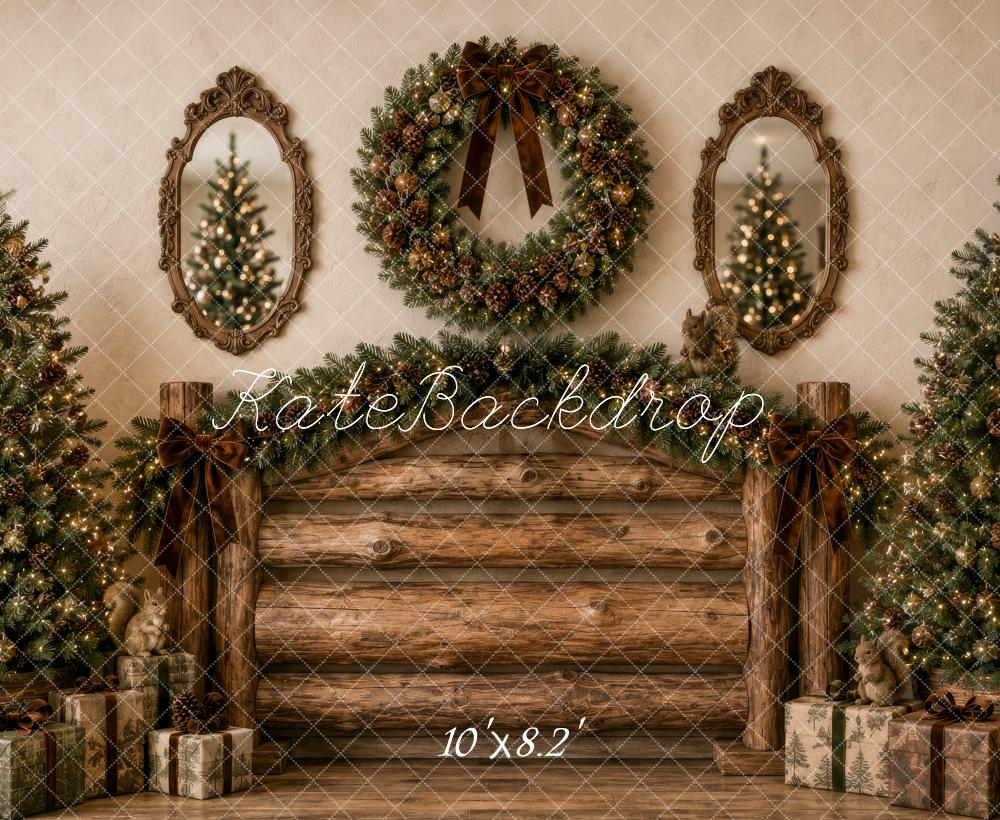 Kate Christmas Rustic Brown Log Headboard Wreath Printed Backdrop Designed by Megan Leigh Photography