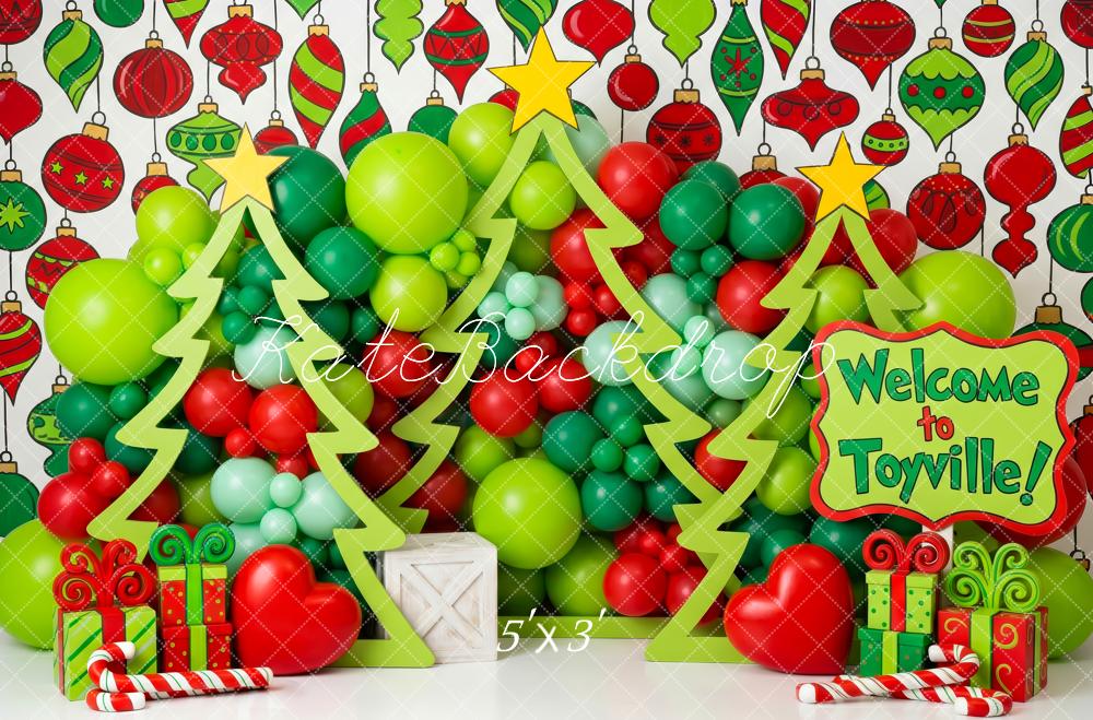 Kate Christmas Whimsical Balloon Trees Ornaments Presents Kids Printed Backdrop Printed Backdrop Designed by Patty Roberts