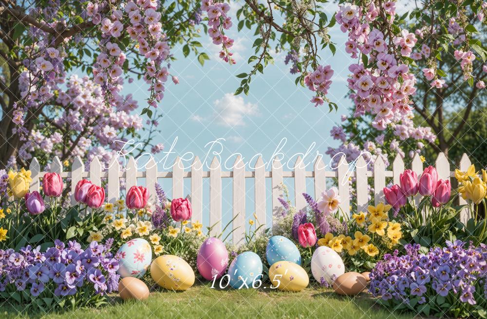 Easter Egg Floral Garden Fence Foto Achtergrond Designed by Emetselch