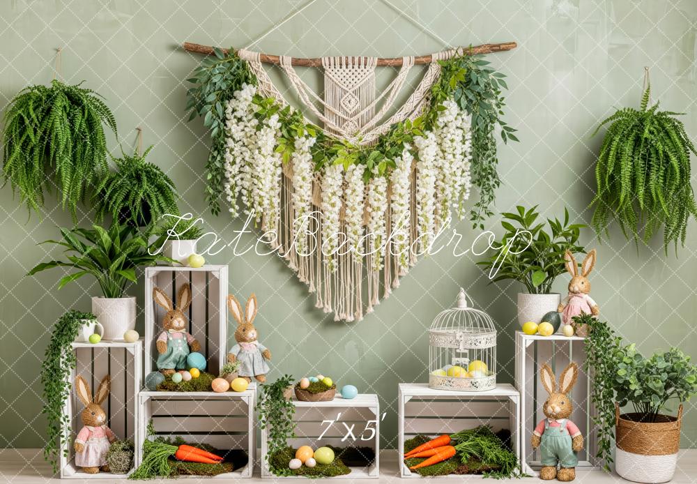 Kate Easter Bunny Macrame Floral Crates Greenery Printed Backdrop Designed by Patty Roberts