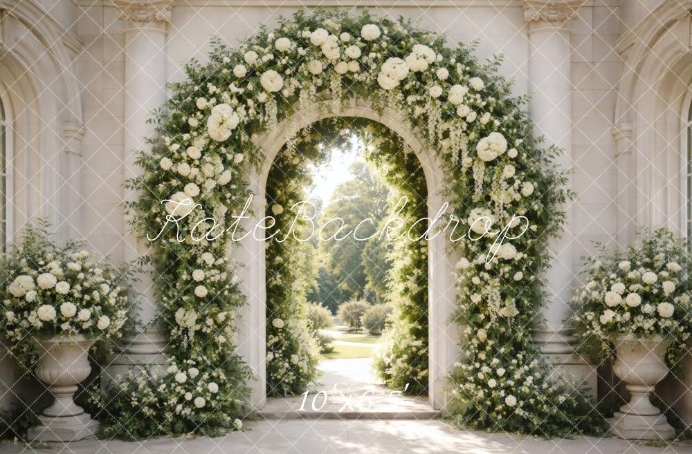Kate Spring Flower Arch White Floral Columns Printed Backdrop Designed by Vertigo Productions