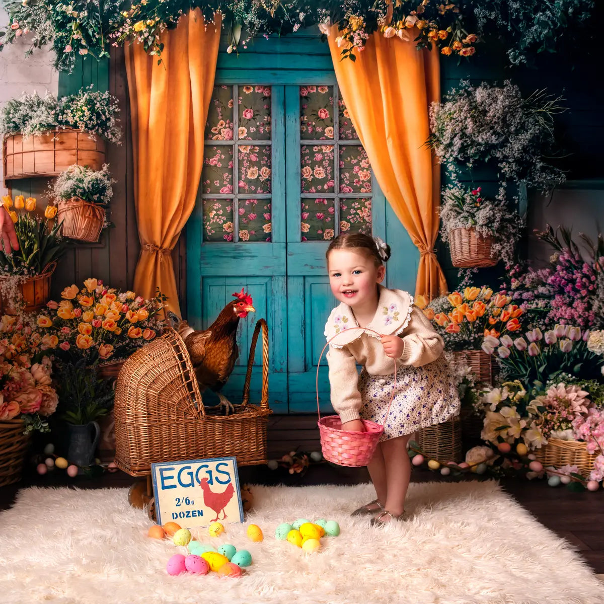 Kate Easter Floral Door Curtain Printed Backdrop Designed by Emetselch