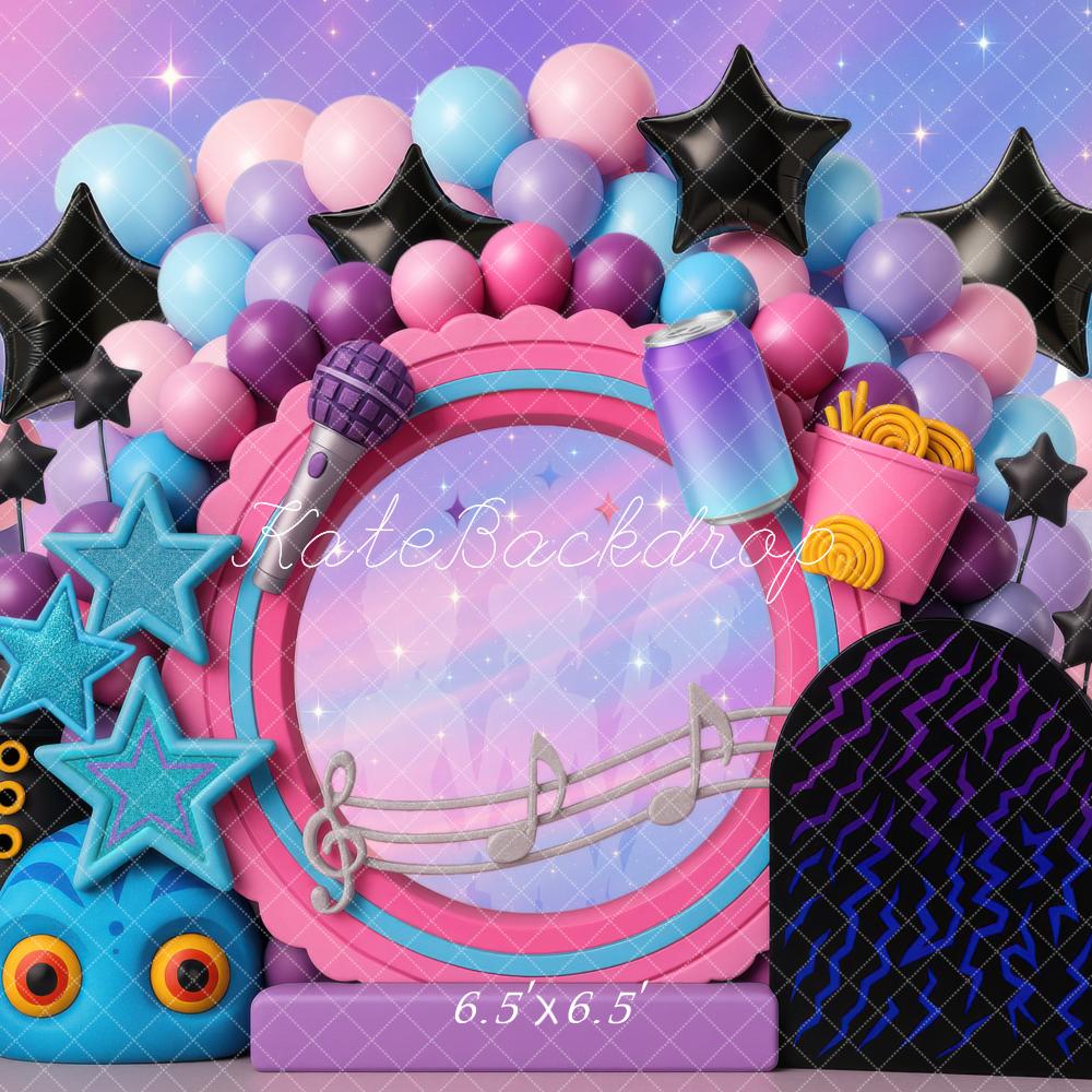 Kate Birthday Music Party Balloon Arch Stars Pastel Backdrop Designed by Mini MakeBelieve