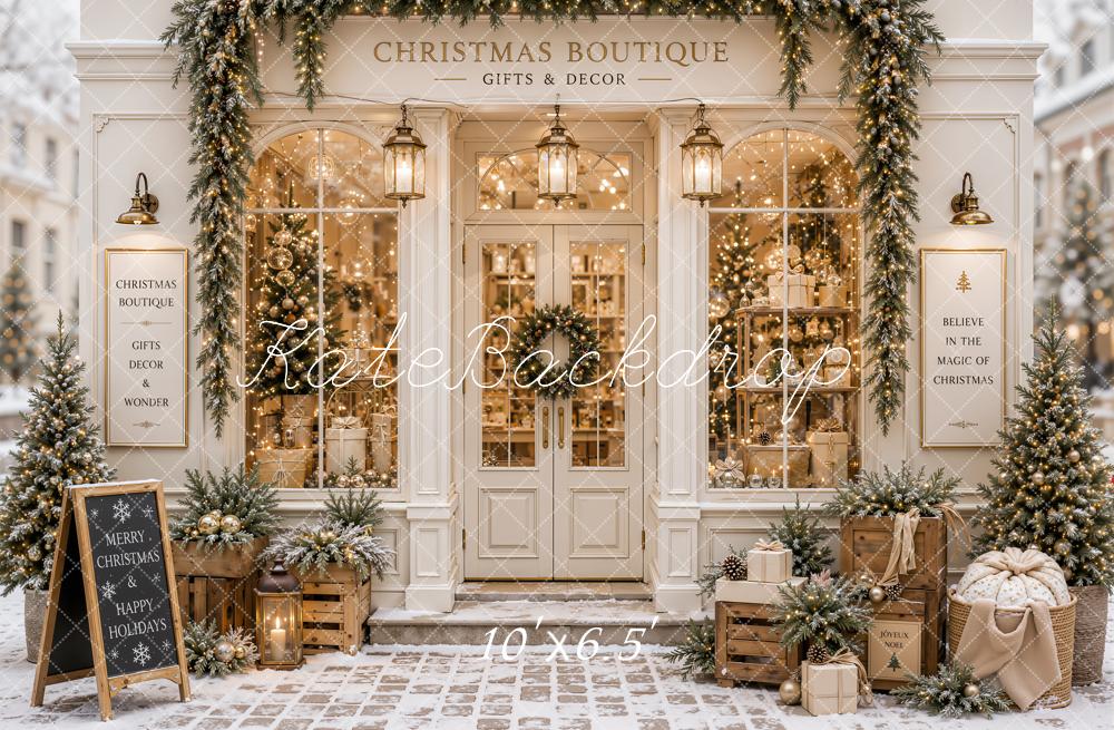 Kate Christmas Boutique Storefront Garland Gifts Printed Backdrop Designed by Emetselch