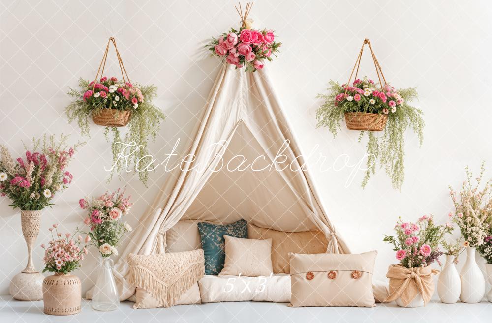 Spring Bohemian Floral Tent Pillow Foto Achtergrond Designed by Emetselch