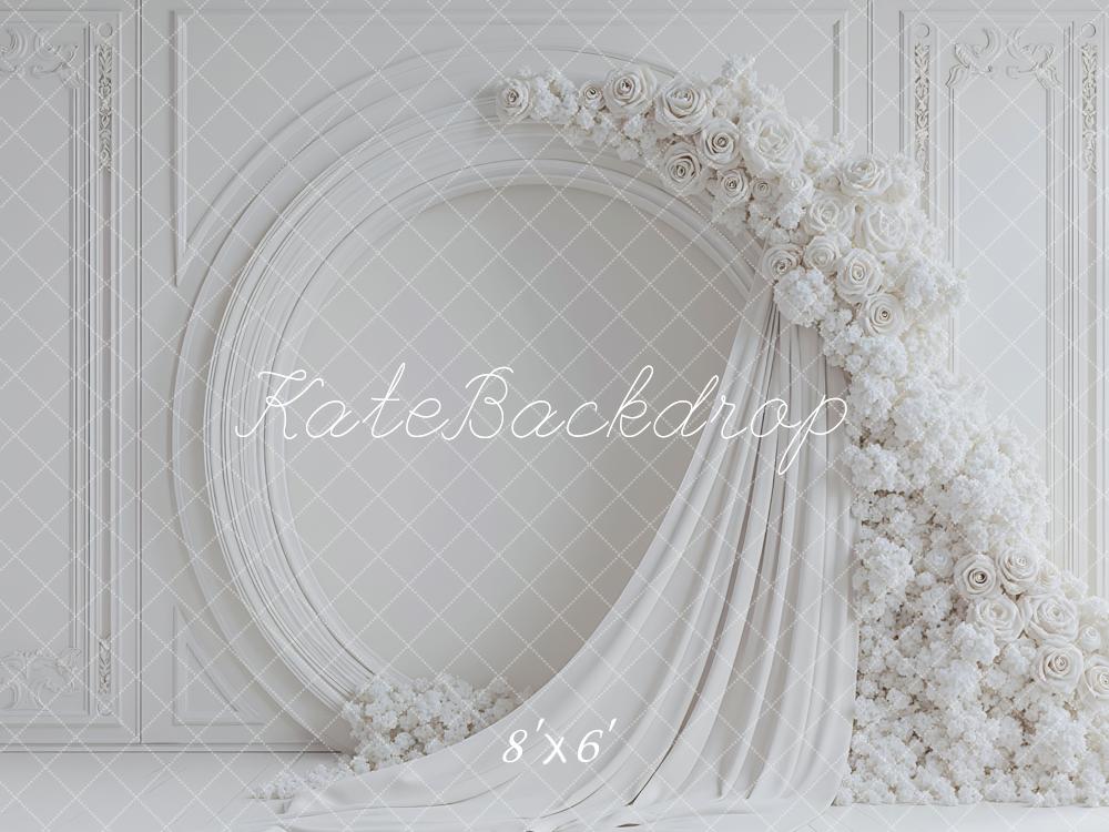 Kate Flower Arch White Roses Circle Frame Backdrop Designed by Mini MakeBelieve