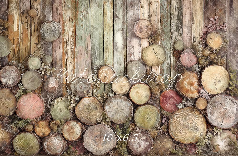 TEST Kate Rustic Wood Slices Pastel Wood Planks Printed Backdrop Designed by Angela Miller