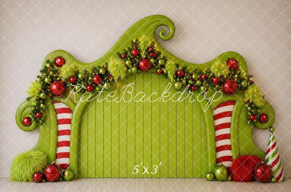 Kate Christmas Headboard Whimsical Green Candy Cane Ornament Garland Arch Printed Backdrop Designed by Caitlin Lynch