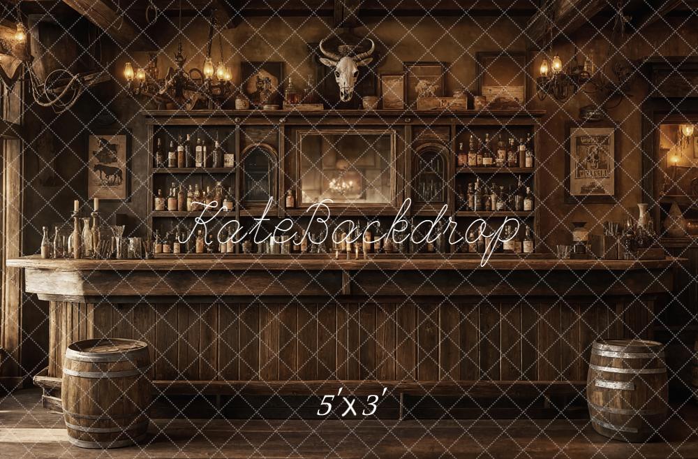 Kate Rustic Western Saloon Bar Barrels Brown Backdrop Designed by Emetselch