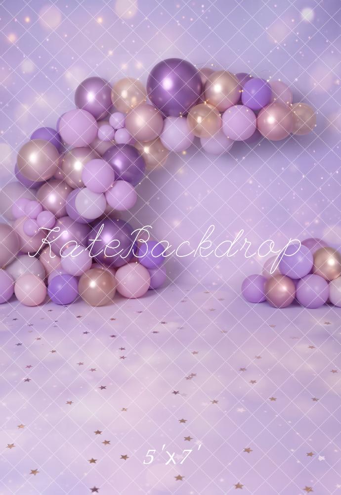Kate Cake Smash Purple Balloon Arch Star Floor Printed Backdrop Designed by Emetselch