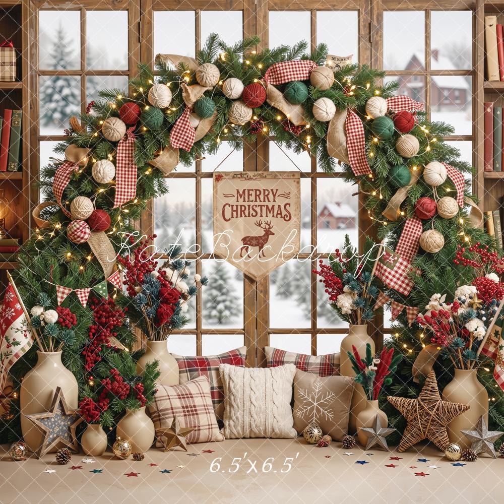 Kate Christmas Flower Arch Bookshelf Window Pillows Printed Backdrop Designed by Emetselch