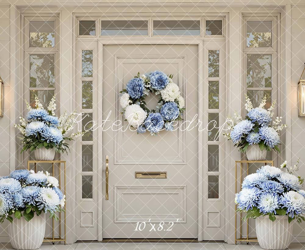 Kate Spring Blue and White Flower Arch Front Door Backdrop Designed by Mini MakeBelieve