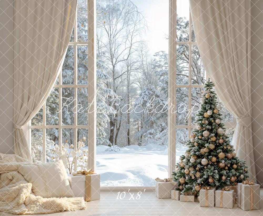Kate Christmas Tree Gifts Winter Window Snow Backdrop Designed by Emetselch