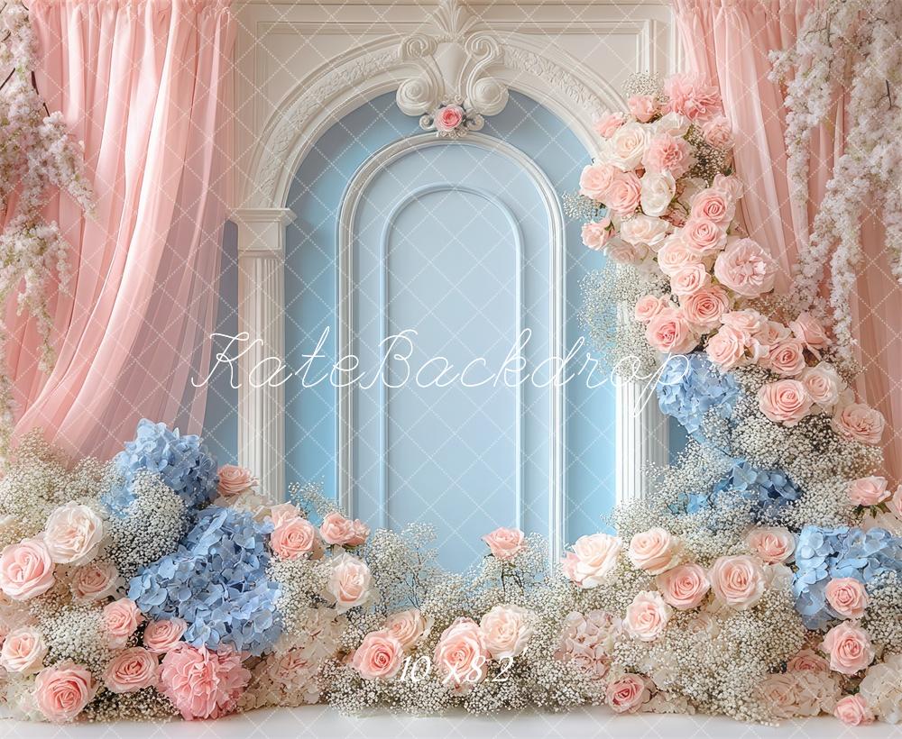 Kate Dreamy Floral Arch Pink Blue Backdrop Designed by Mini MakeBelieve